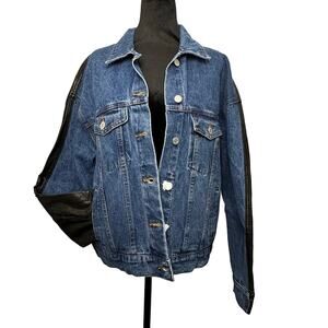 Signature8 Mixed Media Denim Faux Leather Jacket Women’s Size M NWT Streetwear